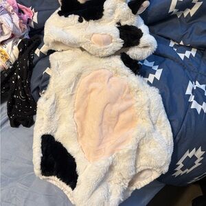 Pottery Barn Kids Plush Cow Romper - White, Black, Light Pink